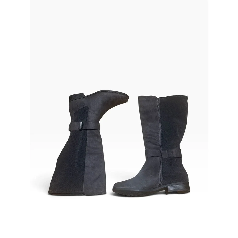 Lane Bryant Equestrian Knee High Boot Gore Back With Ankle Strap Size 10 Gray